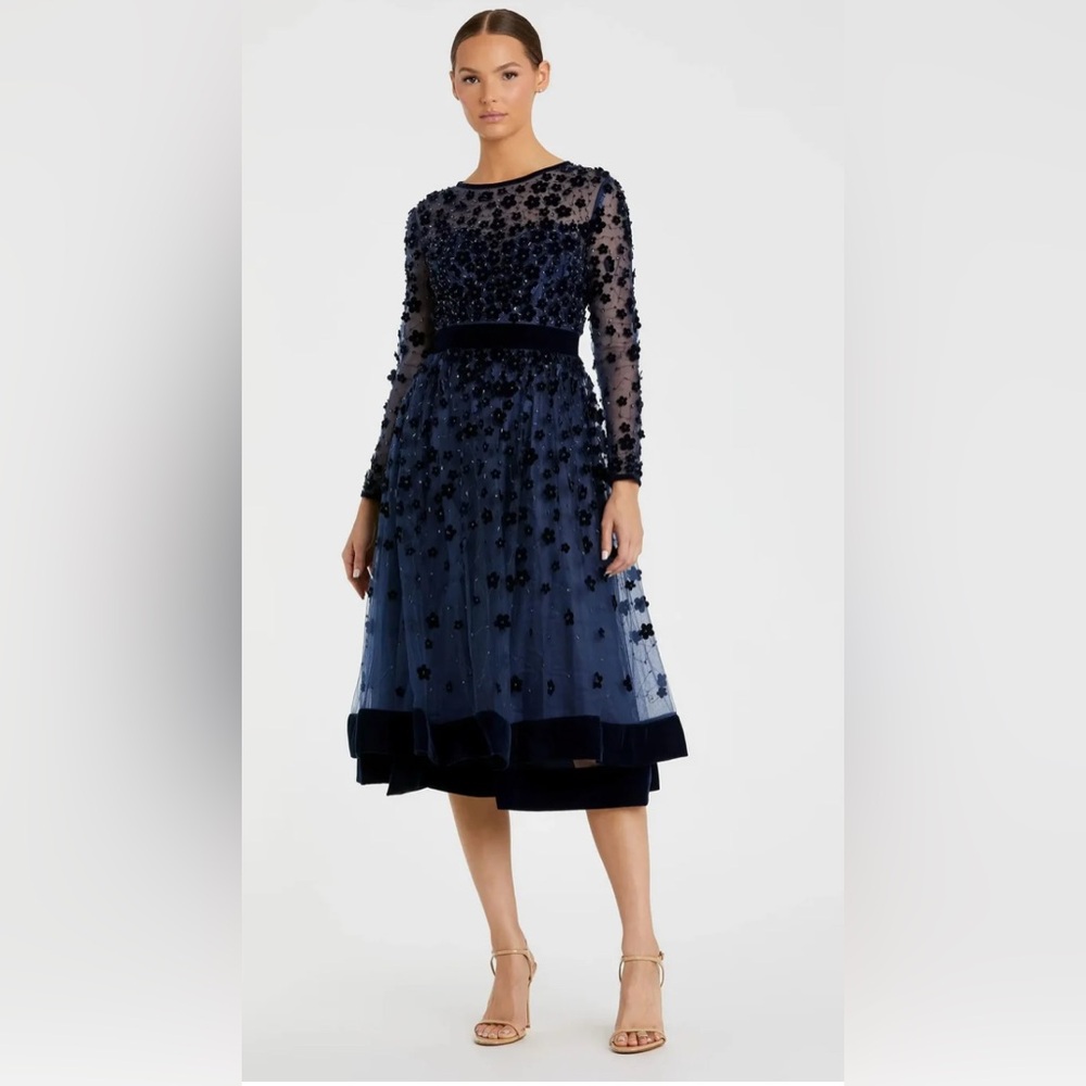 Elegant Navy Blue Embellished Dress